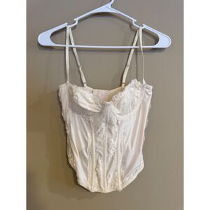 Forever 21 Cream Ivory Floral Lace Corset Bustier Top Adjustable Straps Size M